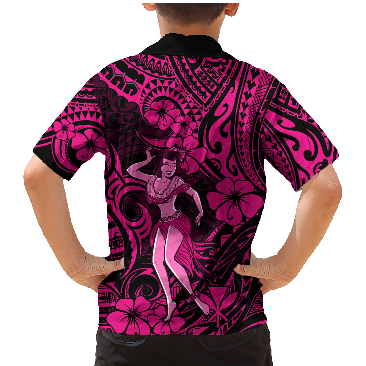 Hawaii Hula Girl Family Matching Mermaid Dress and Hawaiian Shirt Polynesian Pattern Pink Version LT01 - Polynesian Pride
