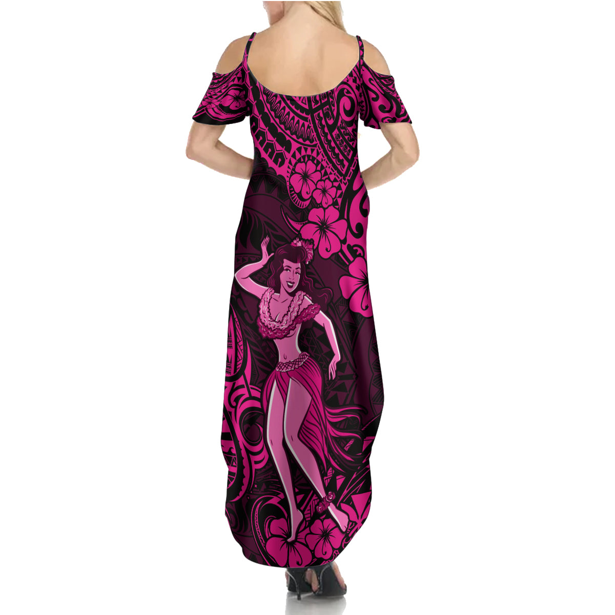 Hawaii Hula Girl Family Matching Summer Maxi Dress and Hawaiian Shirt Polynesian Pattern Pink Version LT01 - Polynesian Pride