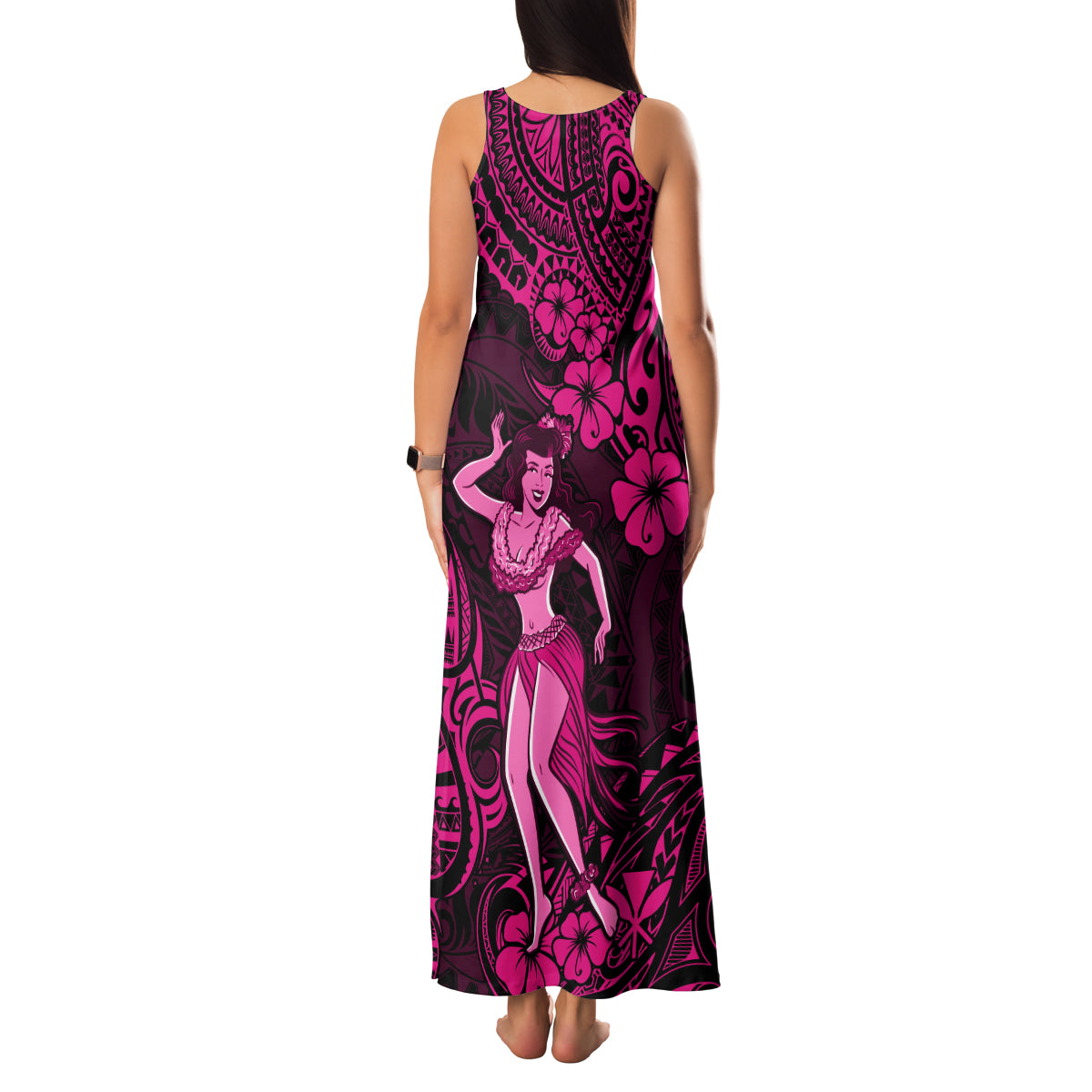 Hawaii Hula Girl Family Matching Tank Maxi Dress and Hawaiian Shirt Polynesian Pattern Pink Version LT01 - Polynesian Pride