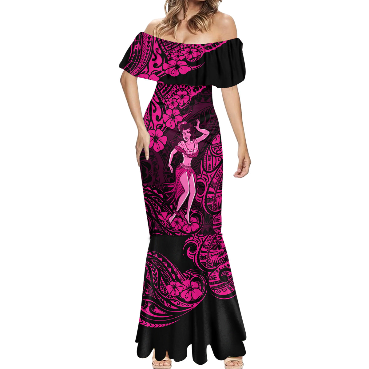 Hawaii Hula Girl Mermaid Dress Polynesian Pattern Pink Version LT01 - Polynesian Pride