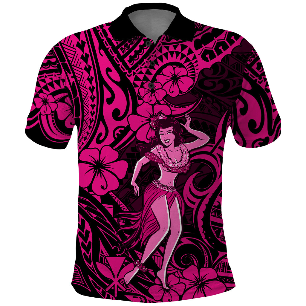 Hawaii Hula Girl Polo Shirt Polynesian Pattern Pink Version LT01 Pink - Polynesian Pride