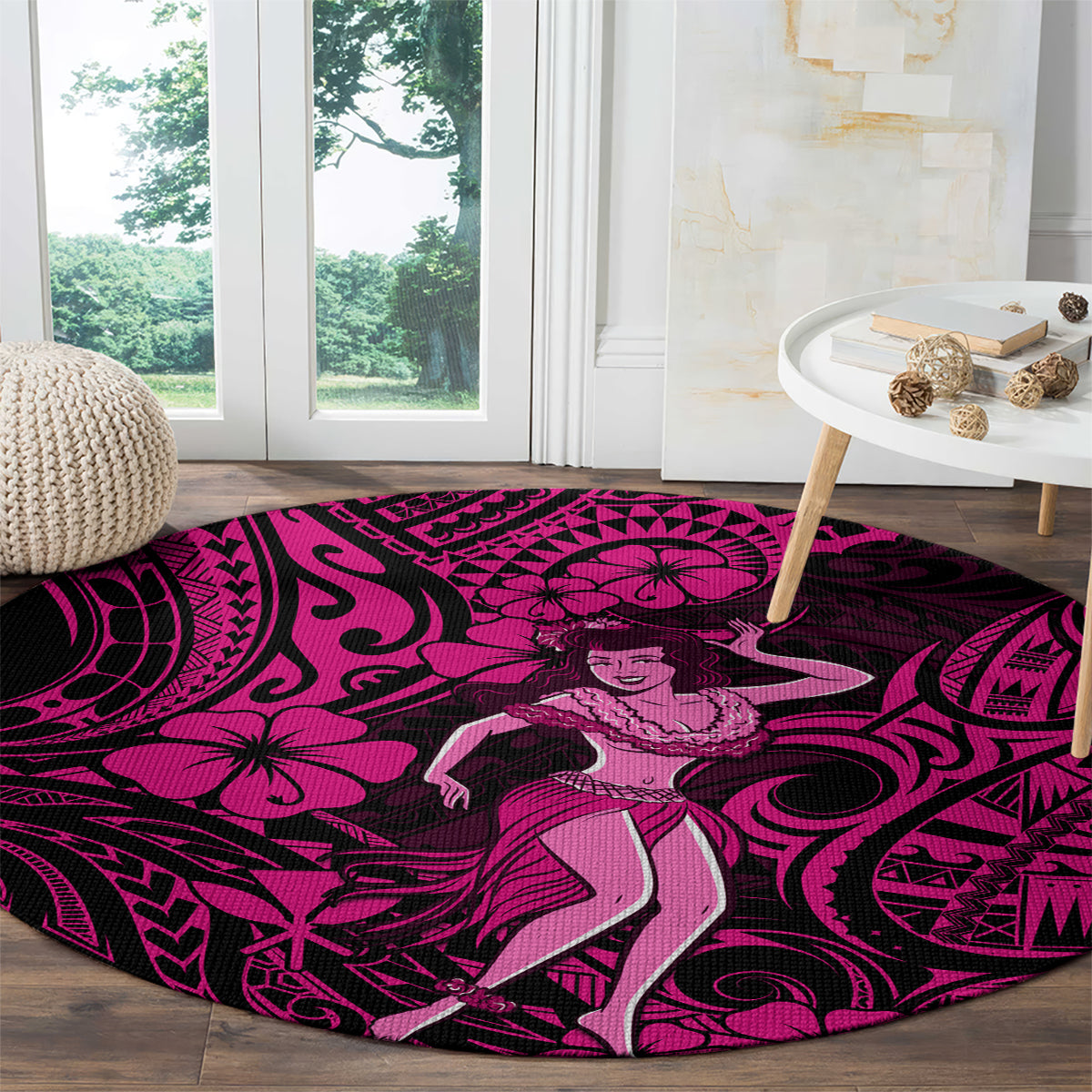 Hawaii Hula Girl Round Carpet Polynesian Pattern Pink Version LT01 - Polynesian Pride