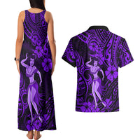 Hawaii Hula Girl Couples Matching Tank Maxi Dress and Hawaiian Shirt Hibiscus Hawaii Tribal Tattoo Purple Version LT01 - Polynesian Pride