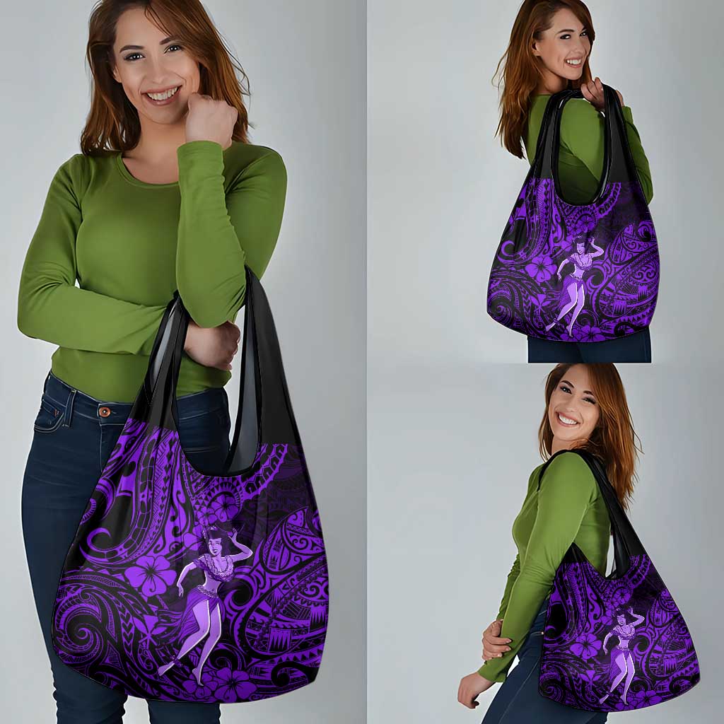 Hawaii Hula Girl Grocery Bag Hibiscus Hawaii Tribal Tattoo Purple Version