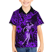 Hawaii Hula Girl Kid Hawaiian Shirt Hibiscus Hawaii Tribal Tattoo Purple Version LT01 Kid Purple - Polynesian Pride