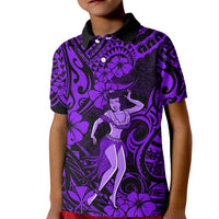 Hawaii Hula Girl Kid Polo Shirt Hibiscus Hawaii Tribal Tattoo Purple Version LT01 Kid Purple - Polynesian Pride