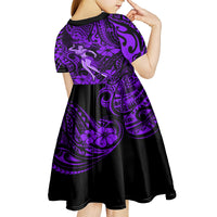 Hawaii Hula Girl Kid Short Sleeve Dress Hibiscus Hawaii Tribal Tattoo Purple Version LT01 - Polynesian Pride