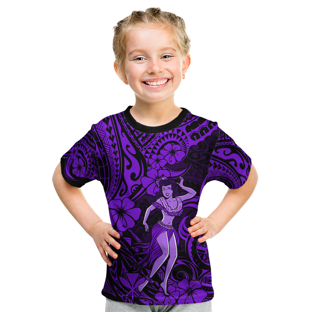 Hawaii Hula Girl Kid T Shirt Hibiscus Hawaii Tribal Tattoo Purple Version LT01 Purple - Polynesian Pride