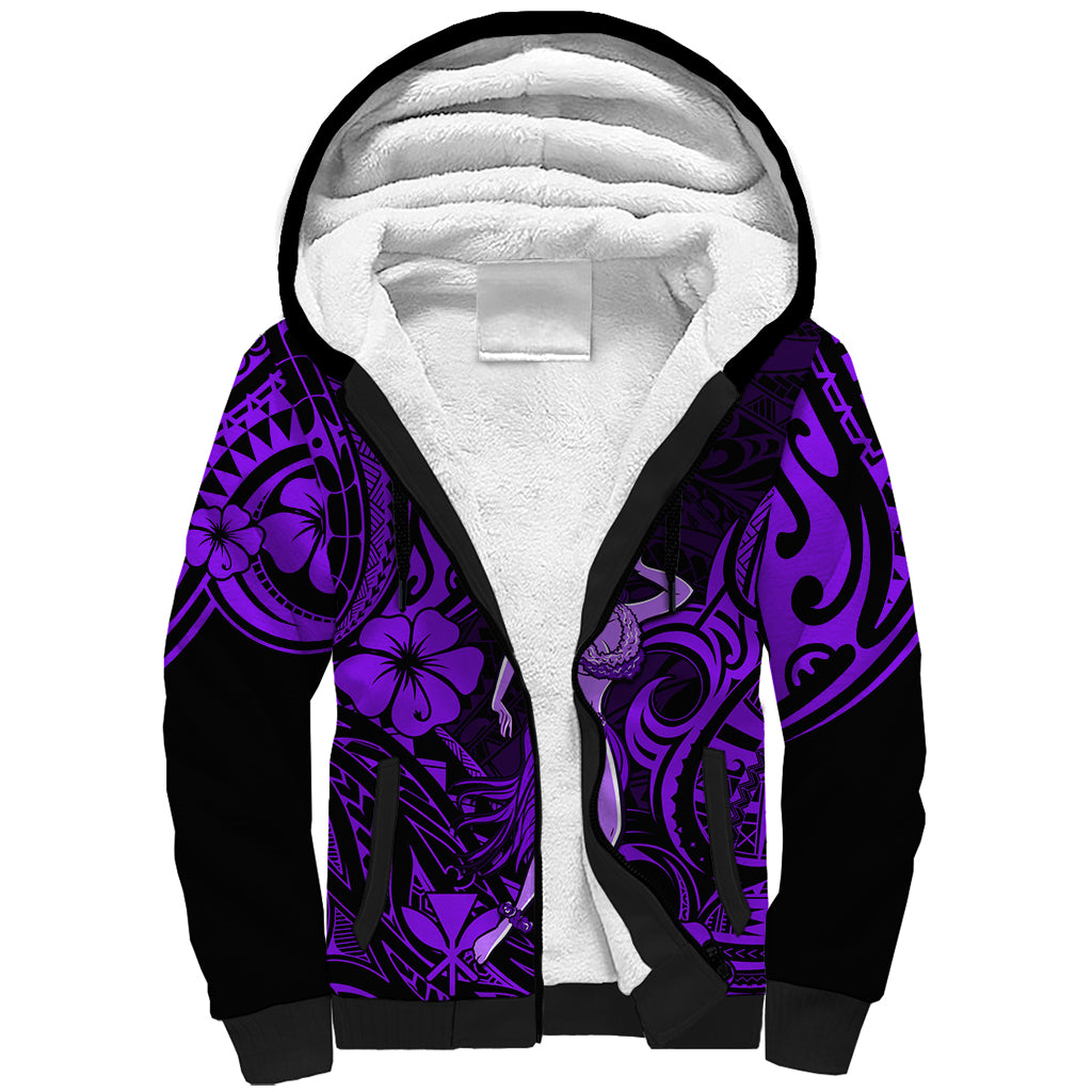 Hawaii Hula Girl Sherpa Hoodie Hibiscus Hawaii Tribal Tattoo Purple Version LT01 Unisex Purple - Polynesian Pride