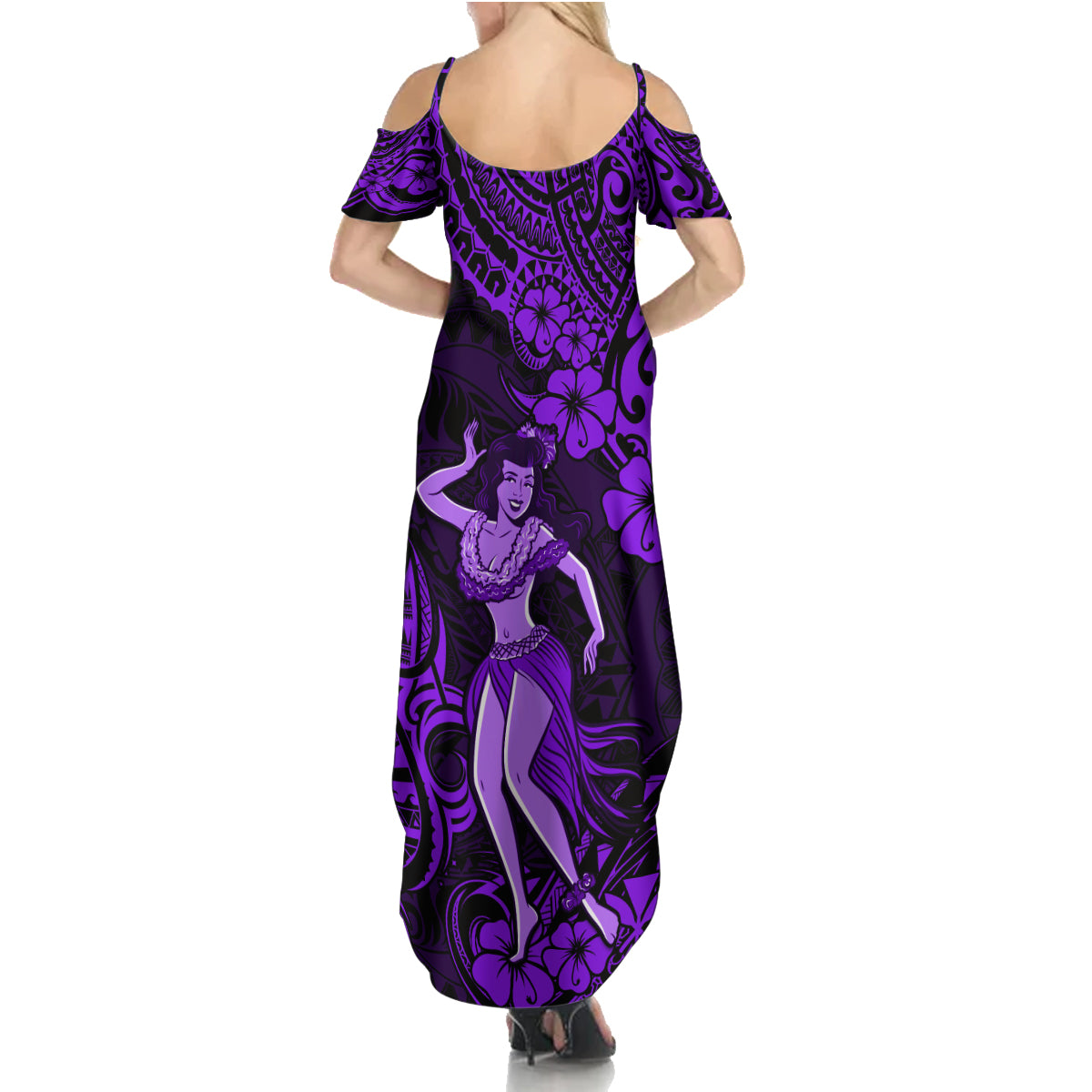 Hawaii Hula Girl Summer Maxi Dress Hibiscus Hawaii Tribal Tattoo Purple Version LT01 - Polynesian Pride