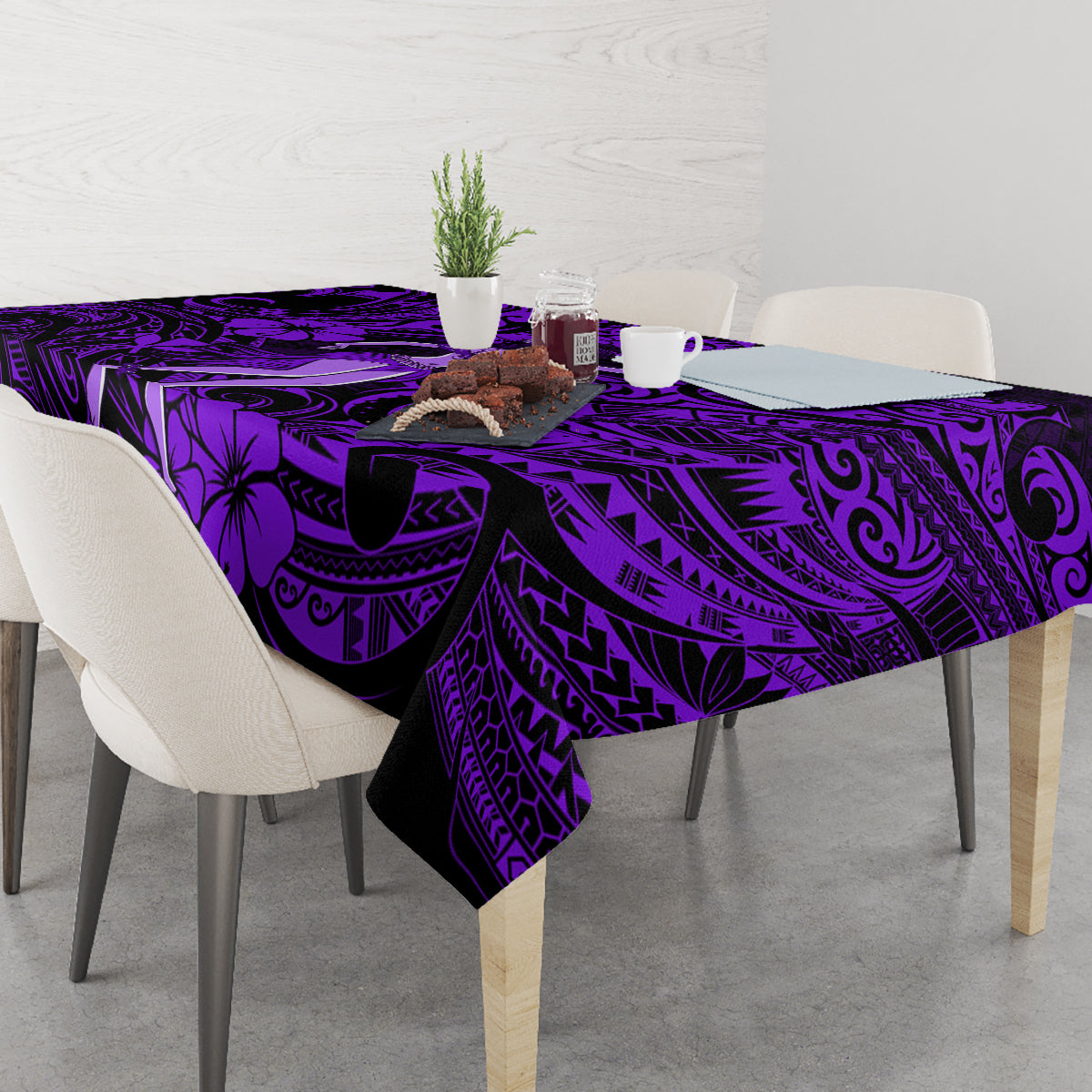 Hawaii Hula Girl Tablecloth Hibiscus Hawaii Tribal Tattoo Purple Version LT01 - Polynesian Pride