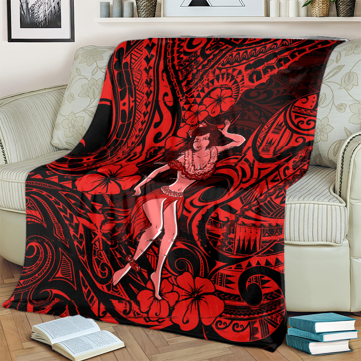 Hawaii Hula Girl Blanket Hibiscus Hawaii Tribal Tattoo Red Version LT01 - Polynesian Pride