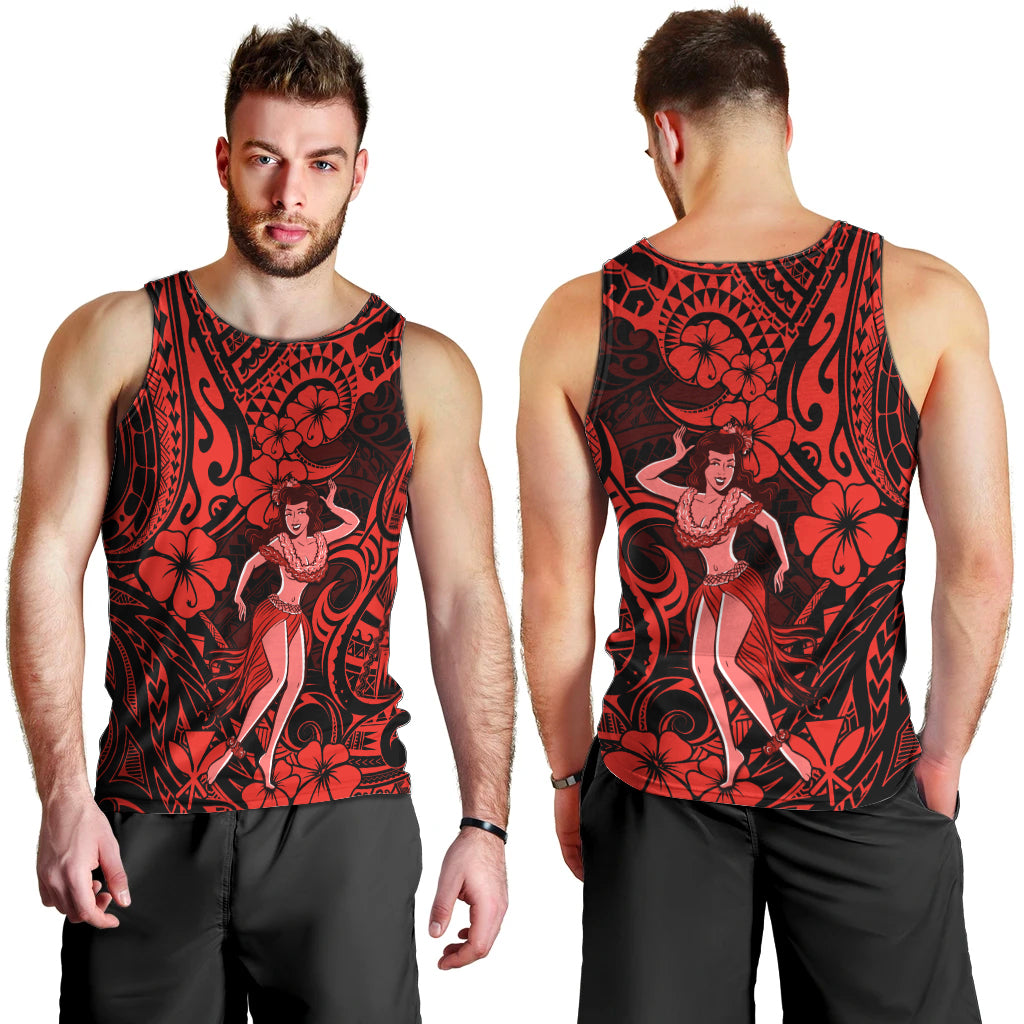 Hawaii Hula Girl Men Tank Top Hibiscus Hawaii Tribal Tattoo Red Version LT01 - Polynesian Pride