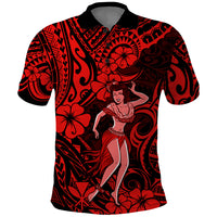 Hawaii Hula Girl Polo Shirt Hibiscus Hawaii Tribal Tattoo Red Version LT01 Red - Polynesian Pride