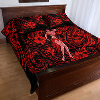 Hawaii Hula Girl Quilt Bed Set Hibiscus Hawaii Tribal Tattoo Red Version LT01 - Polynesian Pride