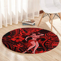 Hawaii Hula Girl Round Carpet Hibiscus Hawaii Tribal Tattoo Red Version LT01 - Polynesian Pride