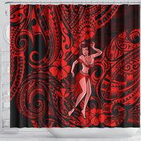 Hawaii Hula Girl Shower Curtain Hibiscus Hawaii Tribal Tattoo Red Version LT01 - Polynesian Pride
