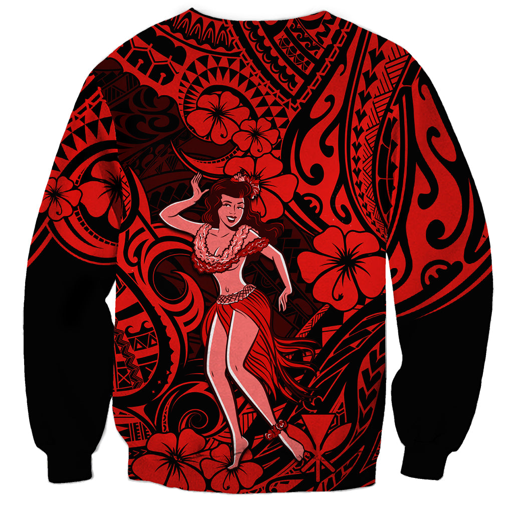 Hawaii Hula Girl Sweatshirt Hibiscus Hawaii Tribal Tattoo Red Version LT01 - Polynesian Pride