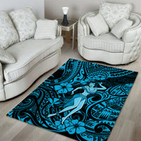 Hawaii Hula Girl Area Rug Hibiscus Hawaii Tribal Tattoo Sky Blue Version LT01 - Polynesian Pride