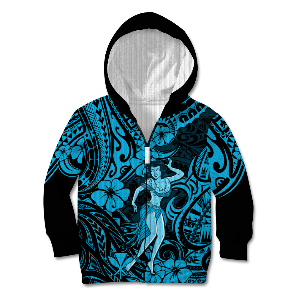 Hawaii Hula Girl Kid Hoodie Hibiscus Hawaii Tribal Tattoo Sky Blue Version LT01 - Polynesian Pride