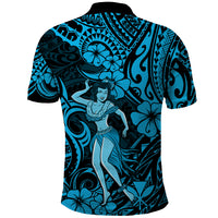 Hawaii Hula Girl Polo Shirt Hibiscus Hawaii Tribal Tattoo Sky Blue Version LT01 - Polynesian Pride