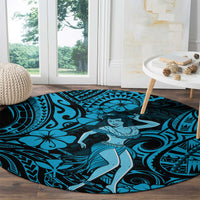 Hawaii Hula Girl Round Carpet Hibiscus Hawaii Tribal Tattoo Sky Blue Version LT01 - Polynesian Pride
