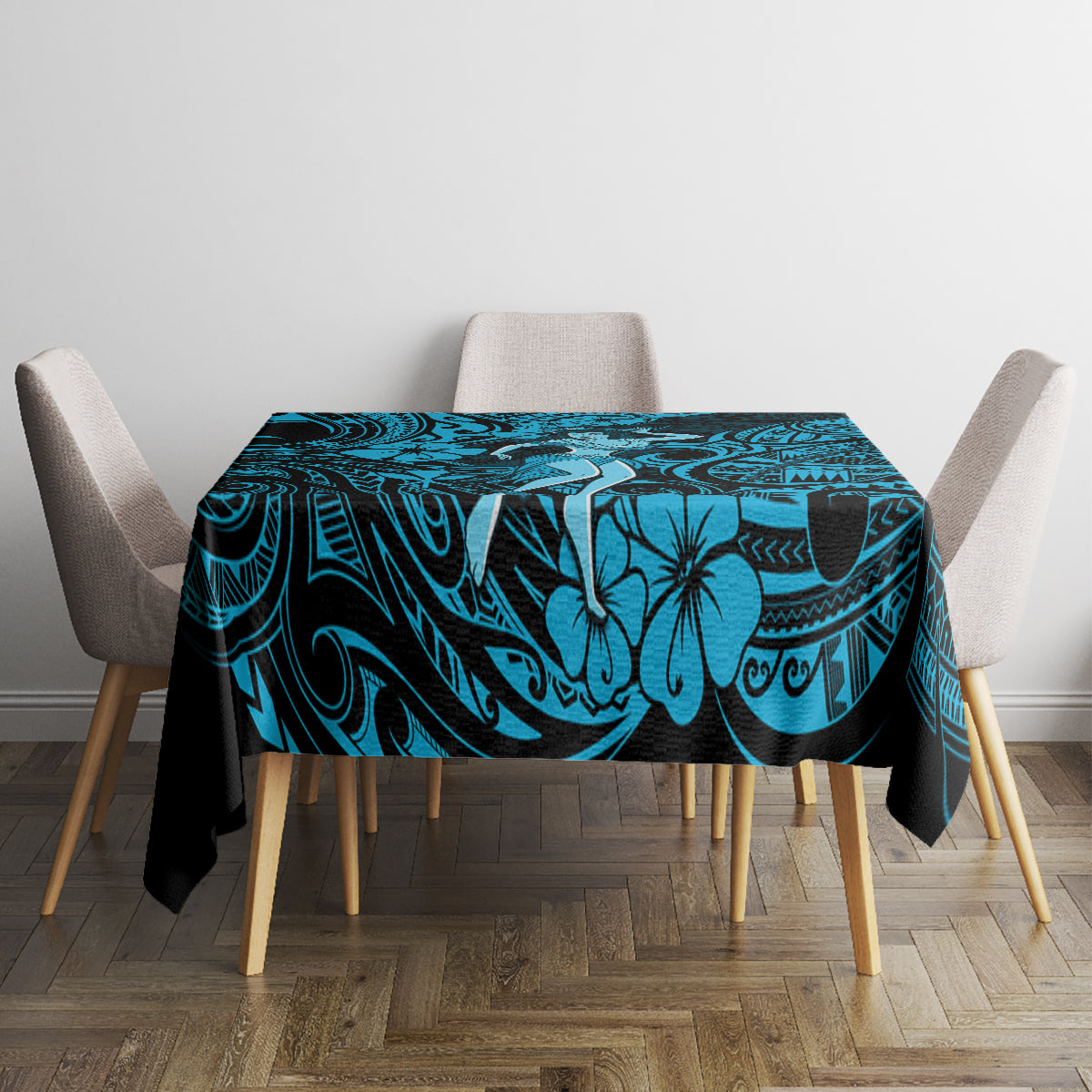 Hawaii Hula Girl Tablecloth Hibiscus Hawaii Tribal Tattoo Sky Blue Version LT01 - Polynesian Pride