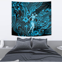 Hawaii Hula Girl Tapestry Hibiscus Hawaii Tribal Tattoo Sky Blue Version LT01 - Polynesian Pride