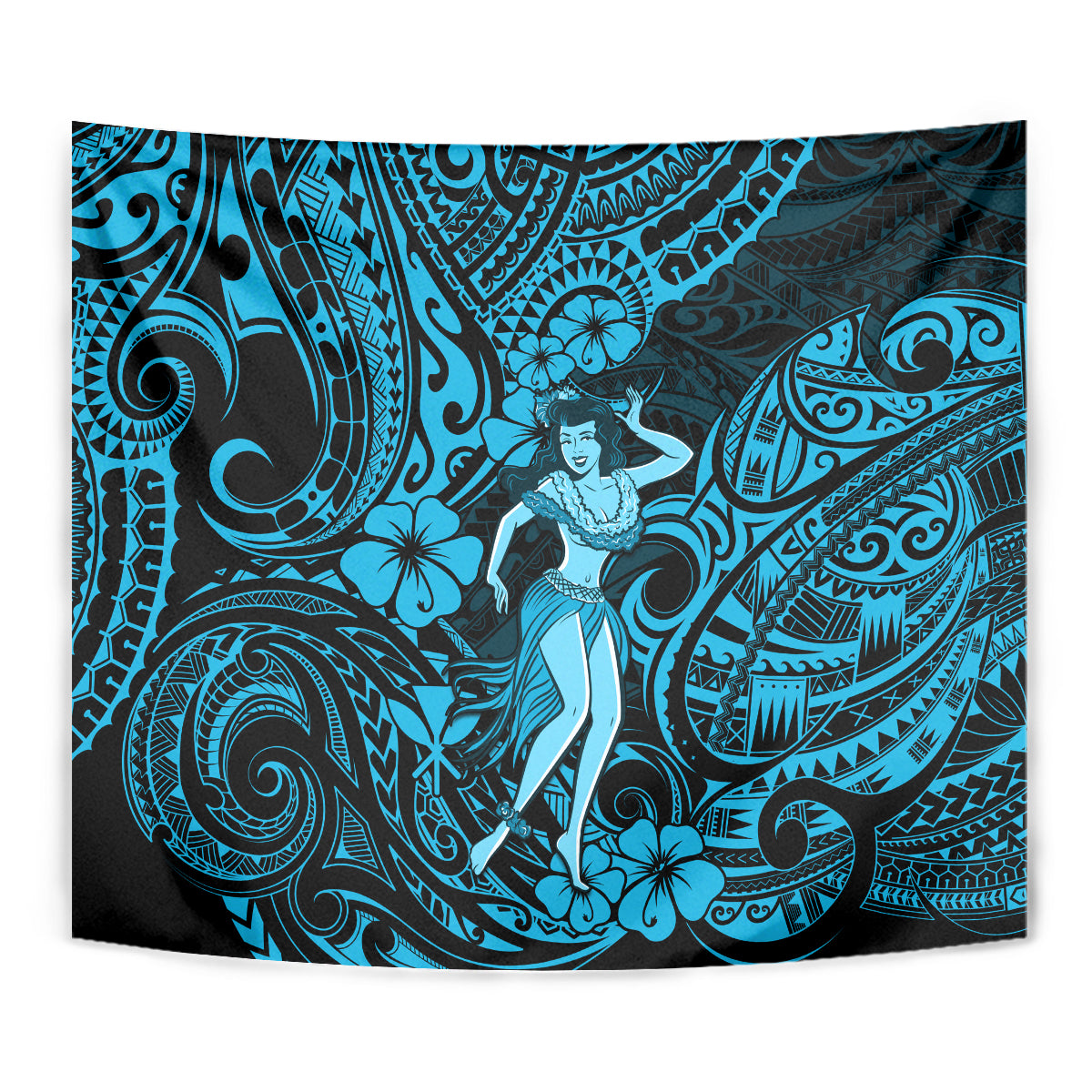 Hawaii Hula Girl Tapestry Hibiscus Hawaii Tribal Tattoo Sky Blue Version LT01 - Polynesian Pride