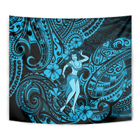 Hawaii Hula Girl Tapestry Hibiscus Hawaii Tribal Tattoo Sky Blue Version LT01 - Polynesian Pride