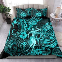 Hawaii Hula Girl Bedding Set Hibiscus Hawaii Tribal Tattoo Turquoise Version LT01 - Polynesian Pride