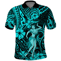 Hawaii Hula Girl Polo Shirt Hibiscus Hawaii Tribal Tattoo Turquoise Version LT01 Turquoise - Polynesian Pride