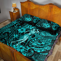 Hawaii Hula Girl Quilt Bed Set Hibiscus Hawaii Tribal Tattoo Turquoise Version LT01 - Polynesian Pride