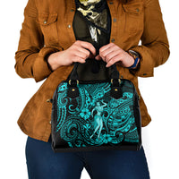 Hawaii Hula Girl Shoulder Handbag Hibiscus Hawaii Tribal Tattoo Turquoise Version LT01 - Polynesian Pride