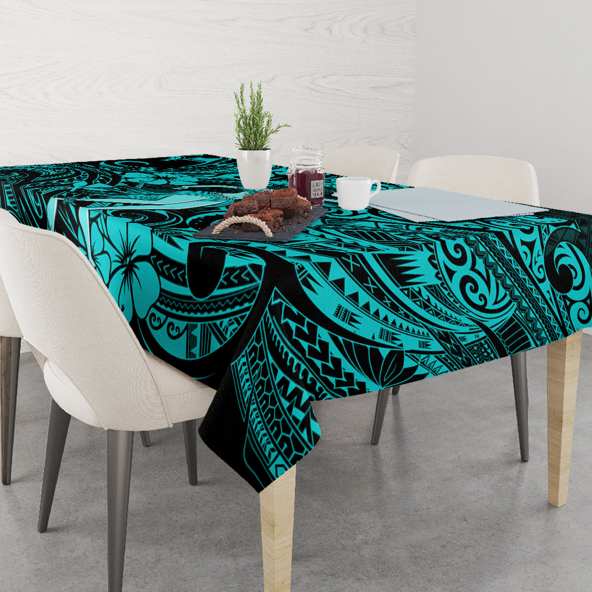 Hawaii Hula Girl Tablecloth Hibiscus Hawaii Tribal Tattoo Turquoise Version LT01 - Polynesian Pride