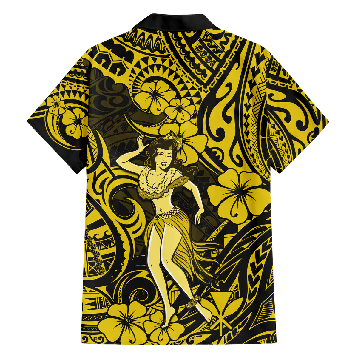 Hawaii Hula Girl Family Matching Short Sleeve Bodycon Dress and Hawaiian Shirt Hibiscus Hawaii Tribal Tattoo Yellow Version LT01 - Polynesian Pride