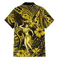 Hawaii Hula Girl Family Matching Summer Maxi Dress and Hawaiian Shirt Hibiscus Hawaii Tribal Tattoo Yellow Version LT01 - Polynesian Pride