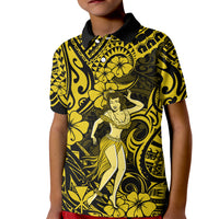Hawaii Hula Girl Kid Polo Shirt Hibiscus Hawaii Tribal Tattoo Yellow Version LT01 Kid Yellow - Polynesian Pride