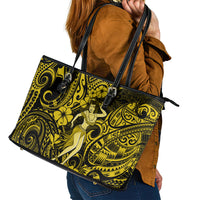 Hawaii Hula Girl Leather Tote Bag Hibiscus Hawaii Tribal Tattoo Yellow Version LT01 - Polynesian Pride