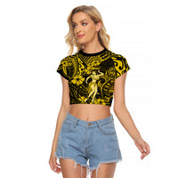 Hawaii Hula Girl Raglan Cropped T Shirt Hibiscus Hawaii Tribal Tattoo Yellow Version LT01 Female Yellow - Polynesian Pride