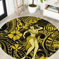 Hawaii Hula Girl Round Carpet Hibiscus Hawaii Tribal Tattoo Yellow Version LT01 Yellow - Polynesian Pride