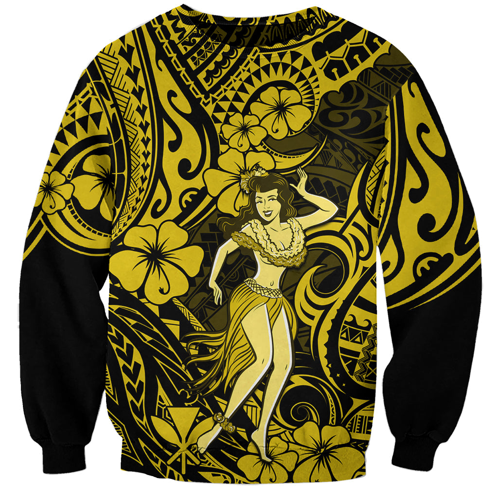 Hawaii Hula Girl Sweatshirt Hibiscus Hawaii Tribal Tattoo Yellow Version LT01 Unisex Yellow - Polynesian Pride