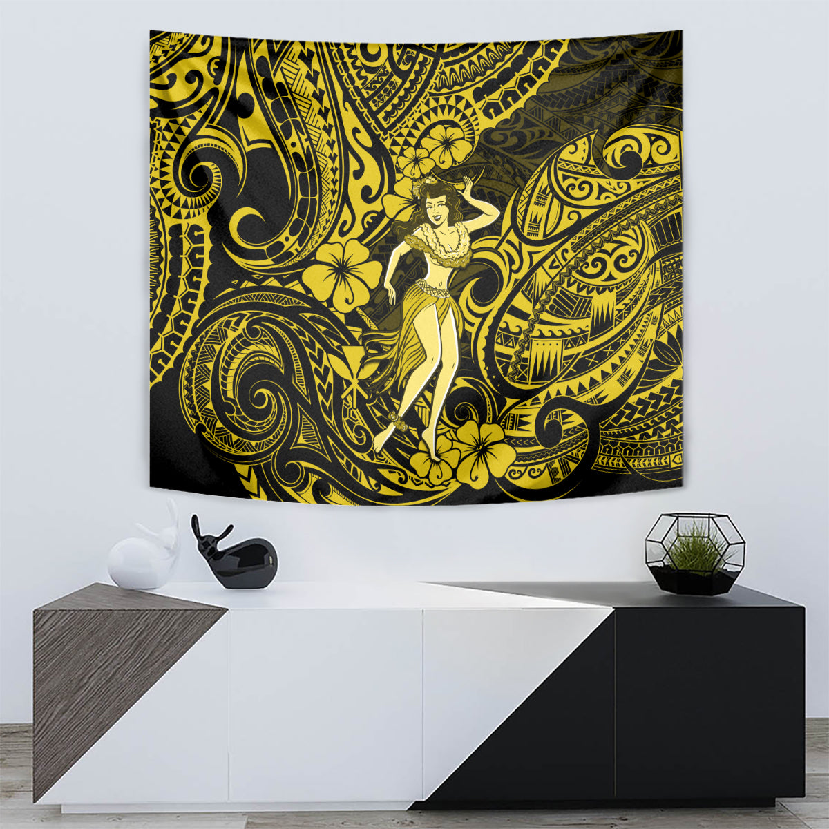 Hawaii Hula Girl Tapestry Hibiscus Hawaii Tribal Tattoo Yellow Version LT01 - Polynesian Pride