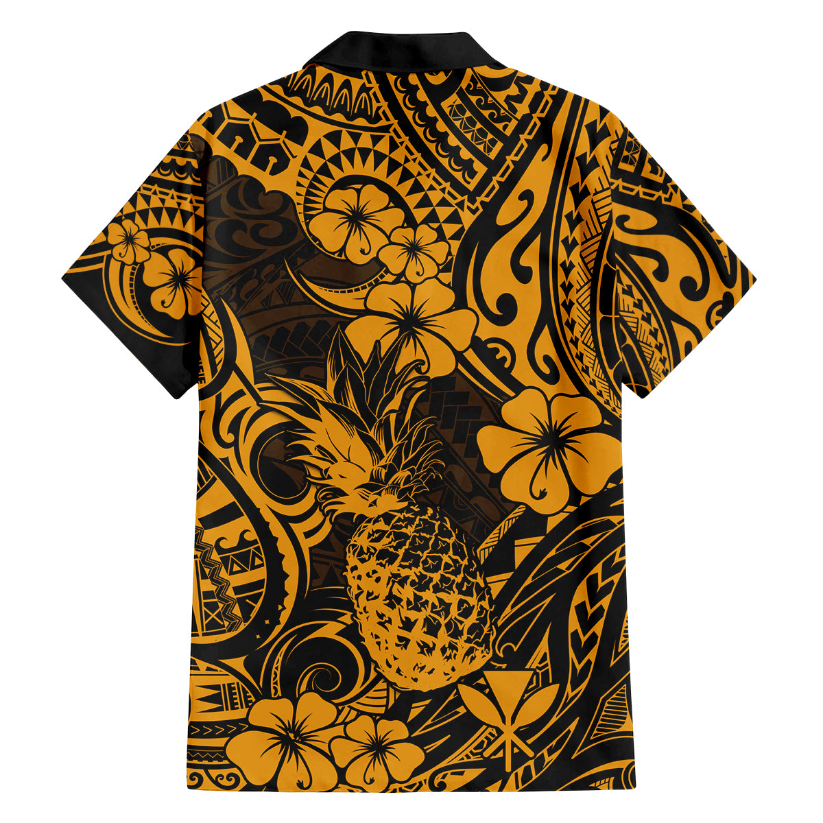 Hawaii Pineapple Family Matching Off Shoulder Long Sleeve Dress and Hawaiian Shirt Paradise Flowers Pacific With Gold Polynesian Tribal LT01 - Polynesian Pride