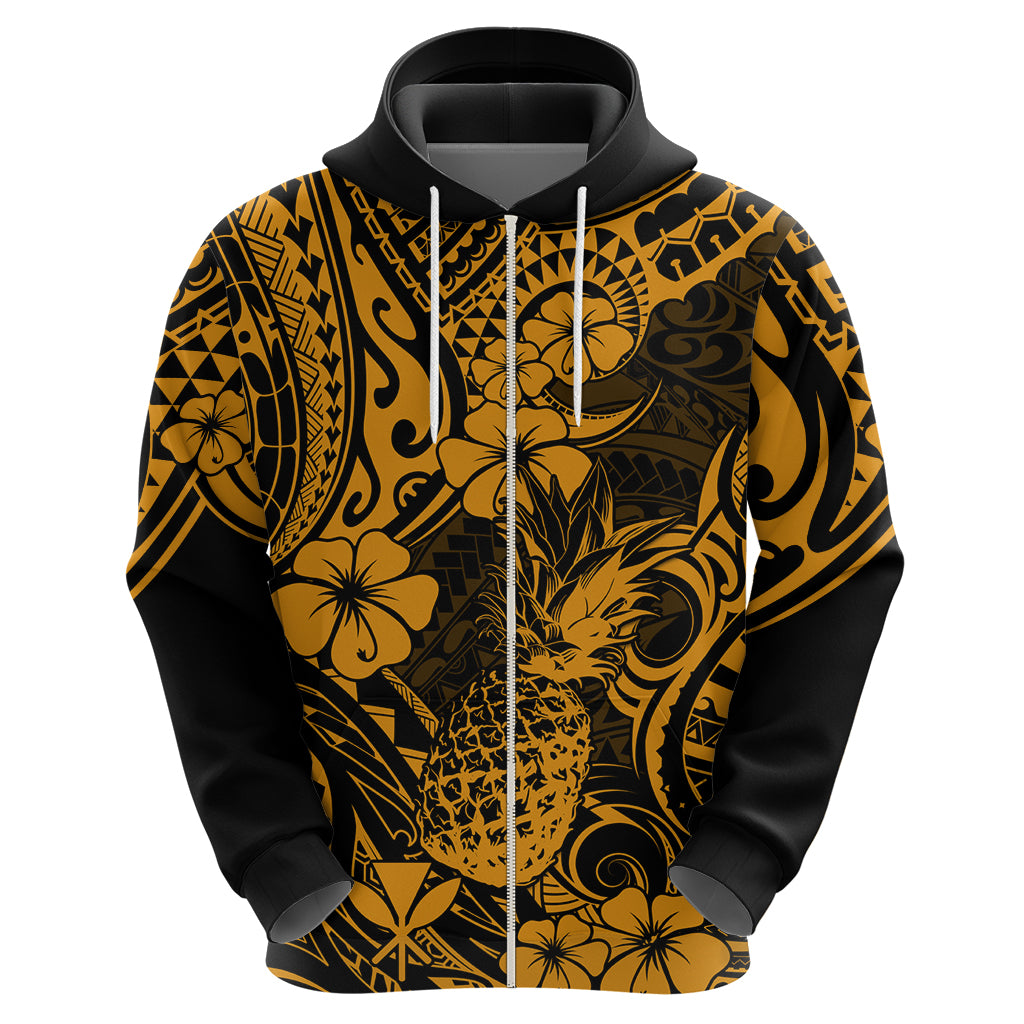 Hawaii Pineapple Hoodie Paradise Flowers Pacific With Gold Polynesian Tribal LT01 - Polynesian Pride