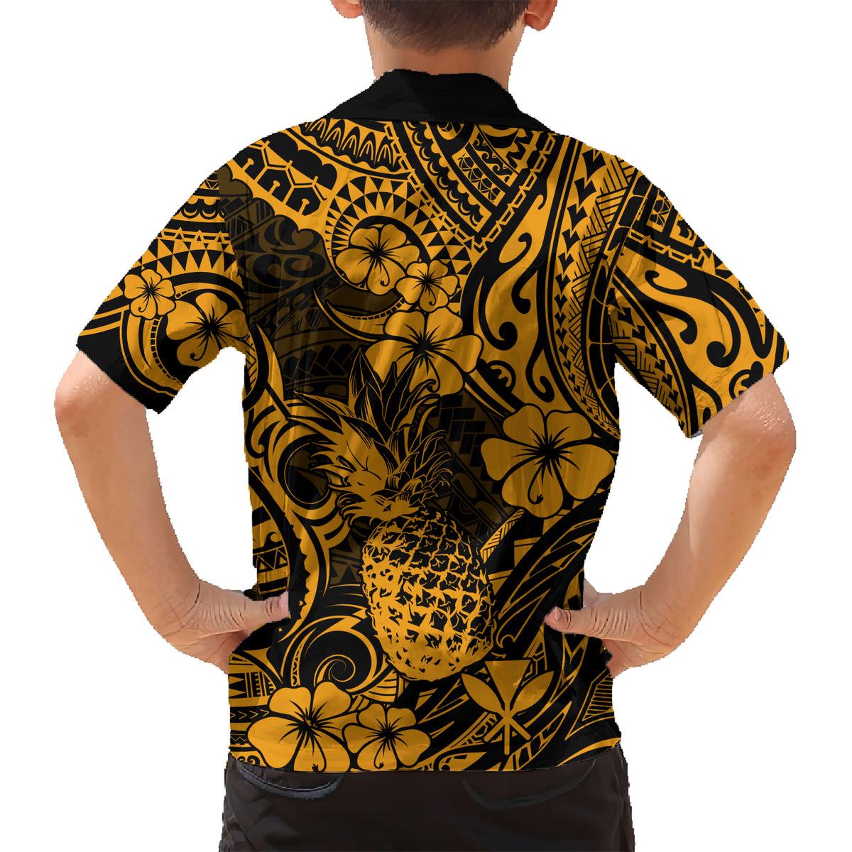 Hawaii Pineapple Kid Hawaiian Shirt Paradise Flowers Pacific With Gold Polynesian Tribal LT01 - Polynesian Pride