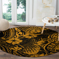 Hawaii Pineapple Round Carpet Paradise Flowers Pacific With Gold Polynesian Tribal LT01 - Polynesian Pride