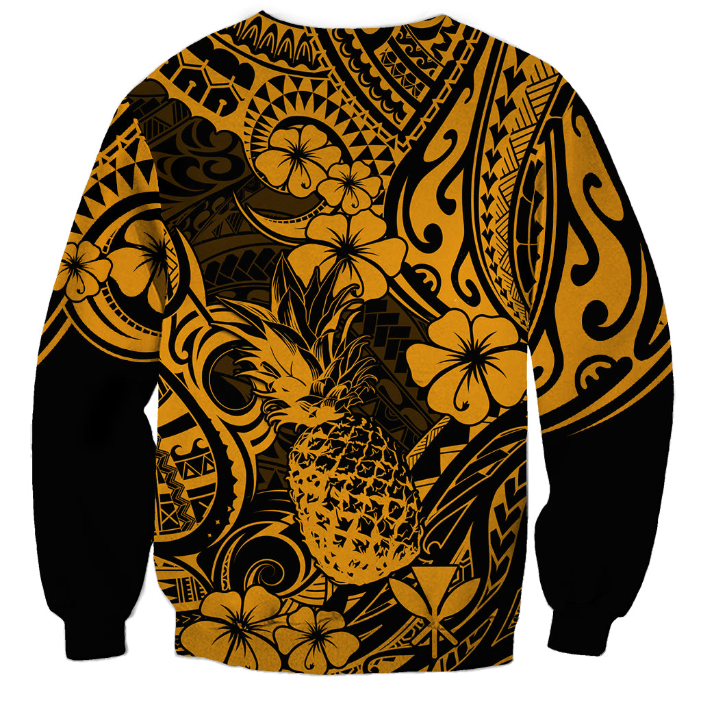 Hawaii Pineapple Sweatshirt Paradise Flowers Pacific With Gold Polynesian Tribal LT01 - Polynesian Pride