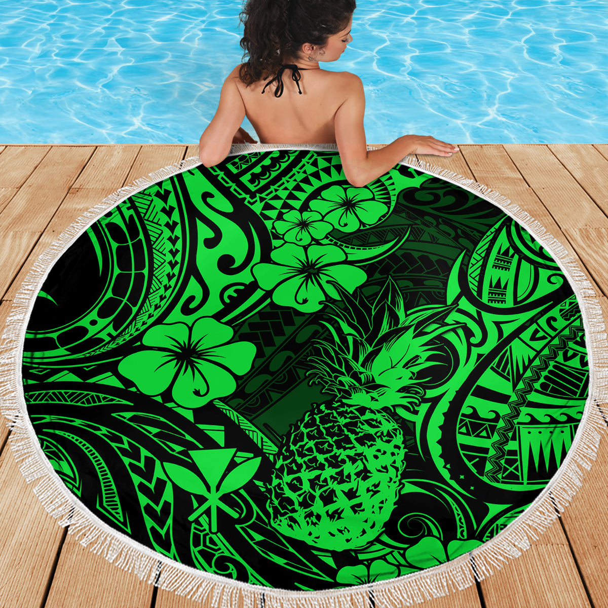Hawaii Pineapple Beach Blanket Paradise Flowers Pacific With Green Polynesian Tribal LT01 - Wonder Print Shop
