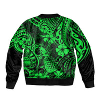 Hawaii Pineapple Bomber Jacket Paradise Flowers Pacific With Green Polynesian Tribal LT01 - Polynesian Pride